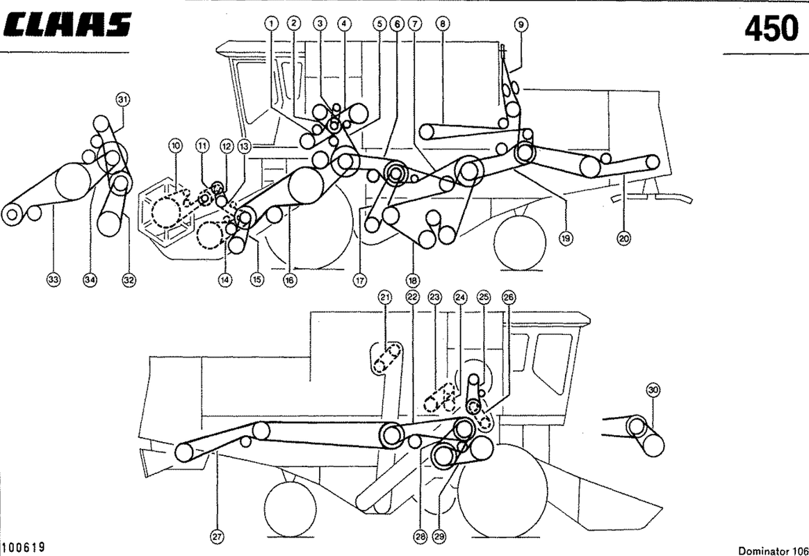Схема привода ремней Claas Dominator 106