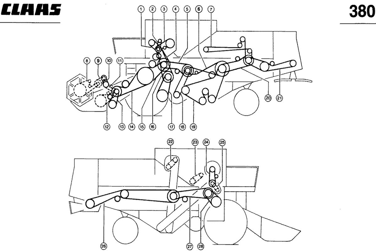Схема привода ремней Claas Dominator 86